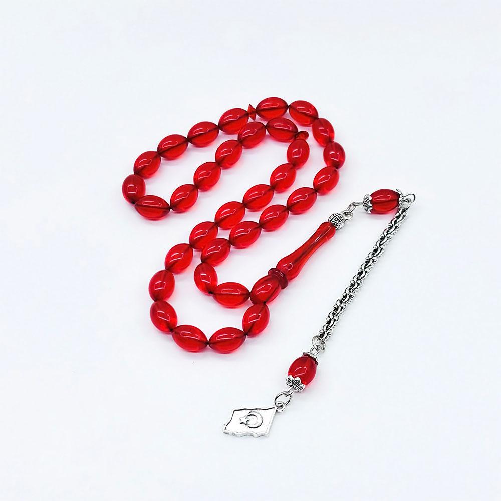 Clear Orange Pressed Fire Amber Prayer Beads