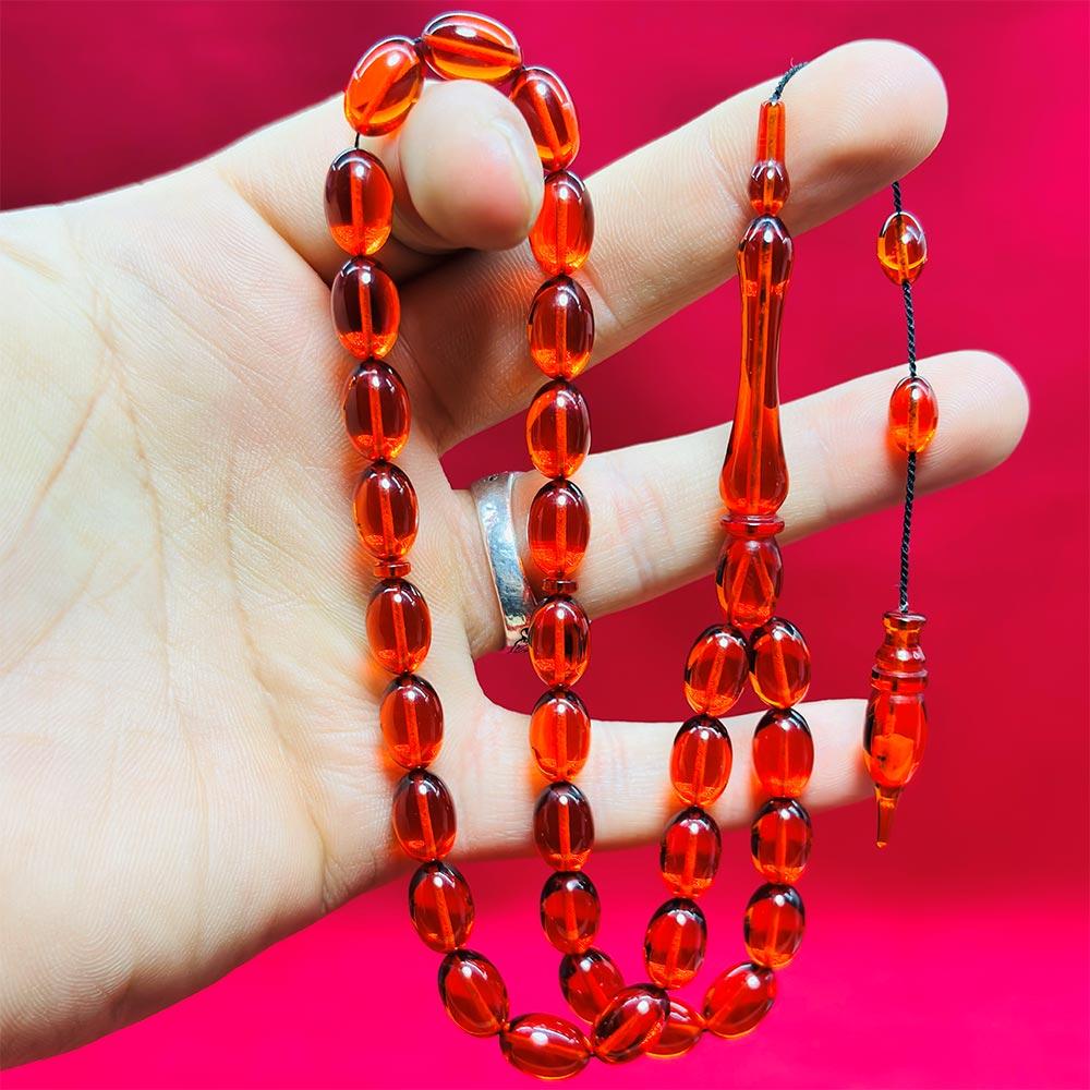 Clear Orange usta Crafted Pressed Fire Amber Prayer Beads