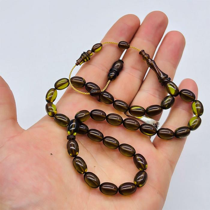 Şeffaf Yeşil Renkte Sıkma Ateş Kehribar Tesbih