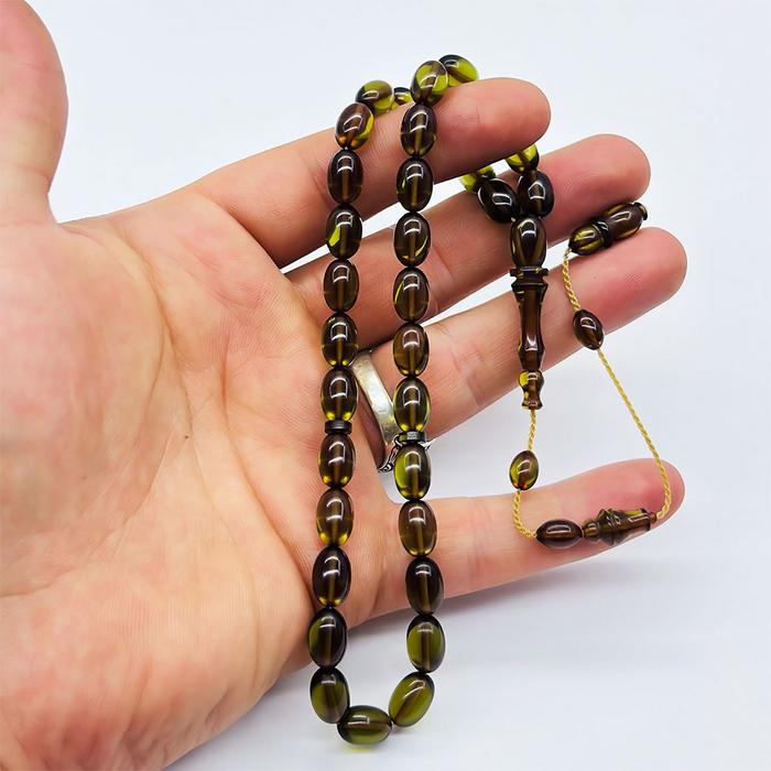 Şeffaf Yeşil Renkte Sıkma Ateş Kehribar Tesbih