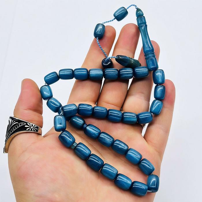 Simli Mavi Eskitme Sıkma Kehribar Tesbih