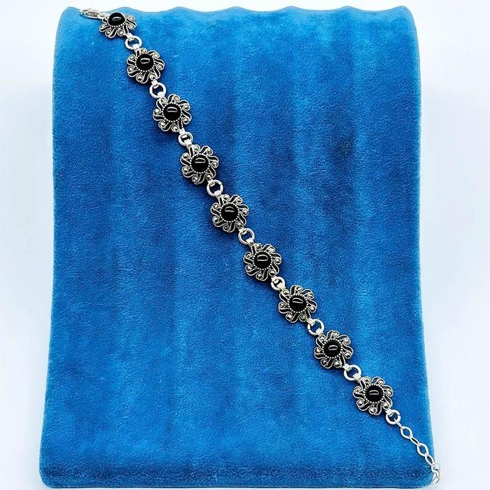 Su Yolu Oltu Taşı İşçilikli 925 Ayar Gümüş Bileklik