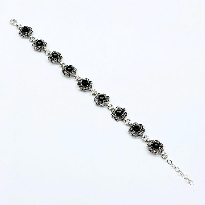 Su Yolu Oltu Taşı İşçilikli 925 Ayar Gümüş Bileklik