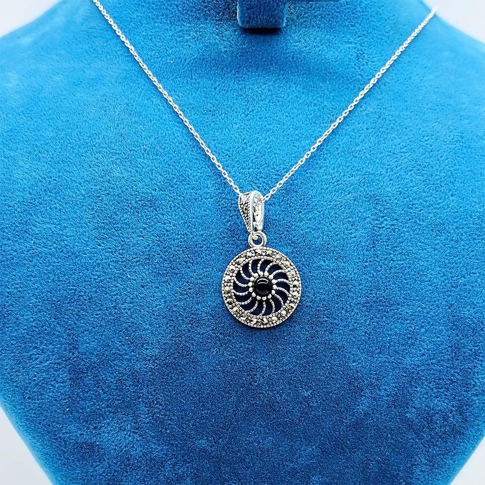 Tekerlek Oltu Stone Crafted 925 K Silver Necklace
