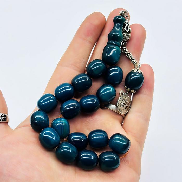 Turkuaz Renkte Efe Maskot Sıkma Ateş Kehribar Tesbih