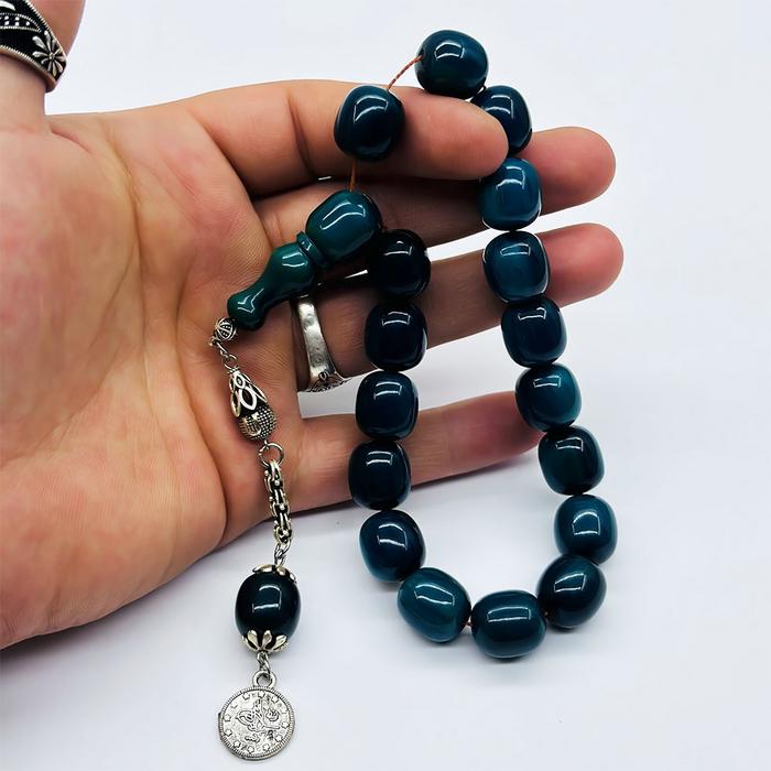 Turkuaz Renkte Efe Maskot Sıkma Ateş Kehribar Tesbih