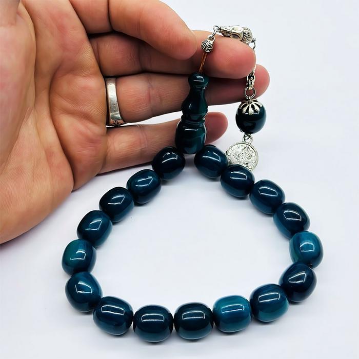 Turkuaz Renkte Efe Maskot Sıkma Ateş Kehribar Tesbih