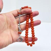 Turuncu Renk Basık Model Sıkma Ateş Kehribar Tesbih