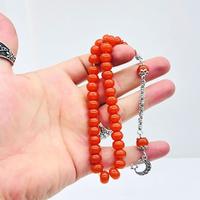 Turuncu Renk Basık Model Sıkma Ateş Kehribar Tesbih