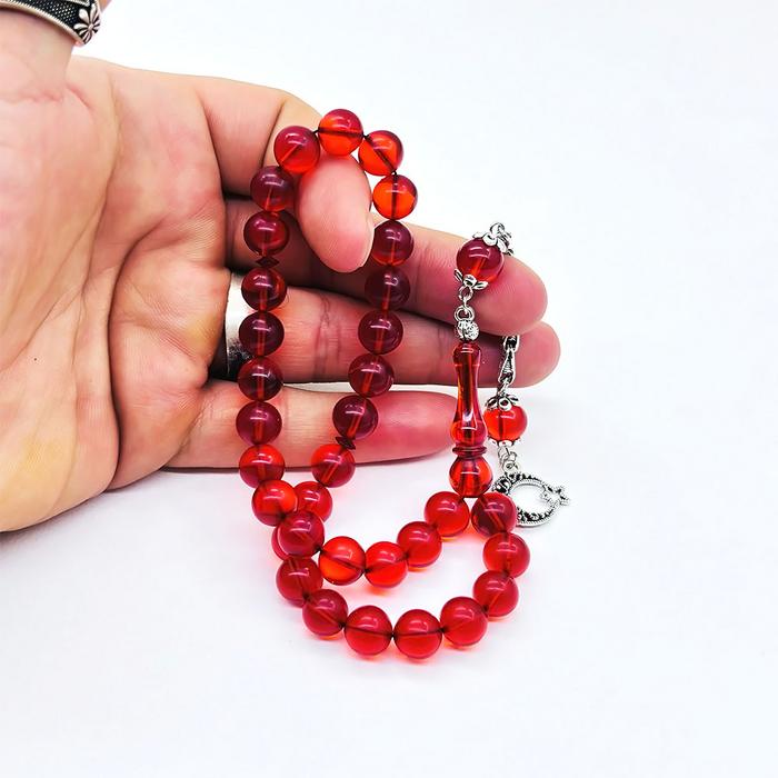 Turuncu Renkte Misket Kesim Sıkma Ateş Kehribar Tesbih