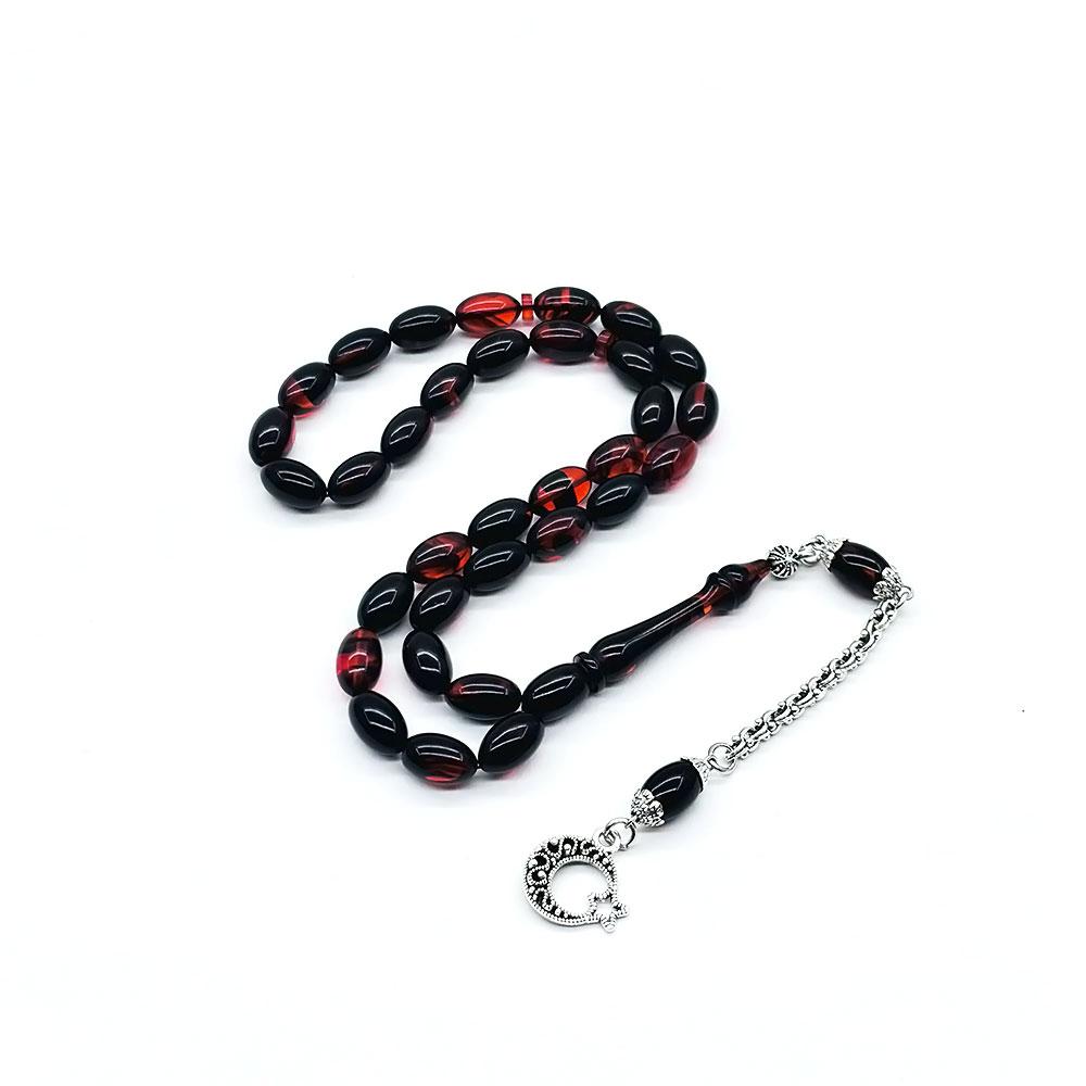 Orange Black Moiré Pressed Fire Amber Prayer Beads