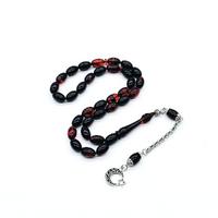 Turuncu Siyah Hareli Sıkma Ateş Kehribar Tesbih