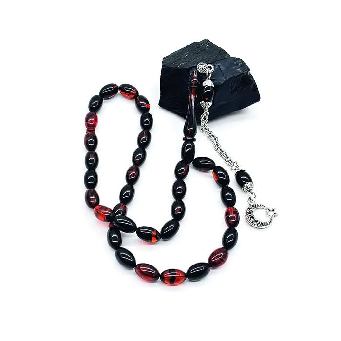 Turuncu Siyah Hareli Sıkma Ateş Kehribar Tesbih