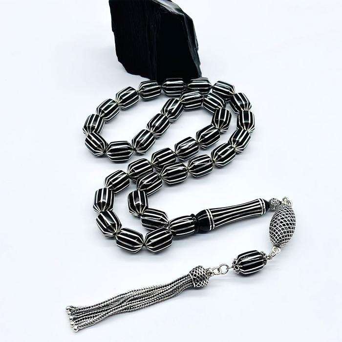 Uçlu Kapsül Karpuz Dilimi İşlemeli Erzurum Oltu Taşı Tesbih