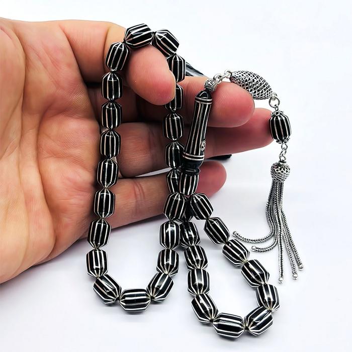 Uçlu Kapsül Karpuz Dilimi İşlemeli Erzurum Oltu Taşı Tesbih