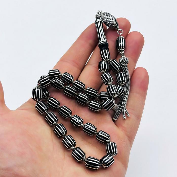 Uçlu Kapsül Karpuz Dilimi İşlemeli Erzurum Oltu Taşı Tesbih