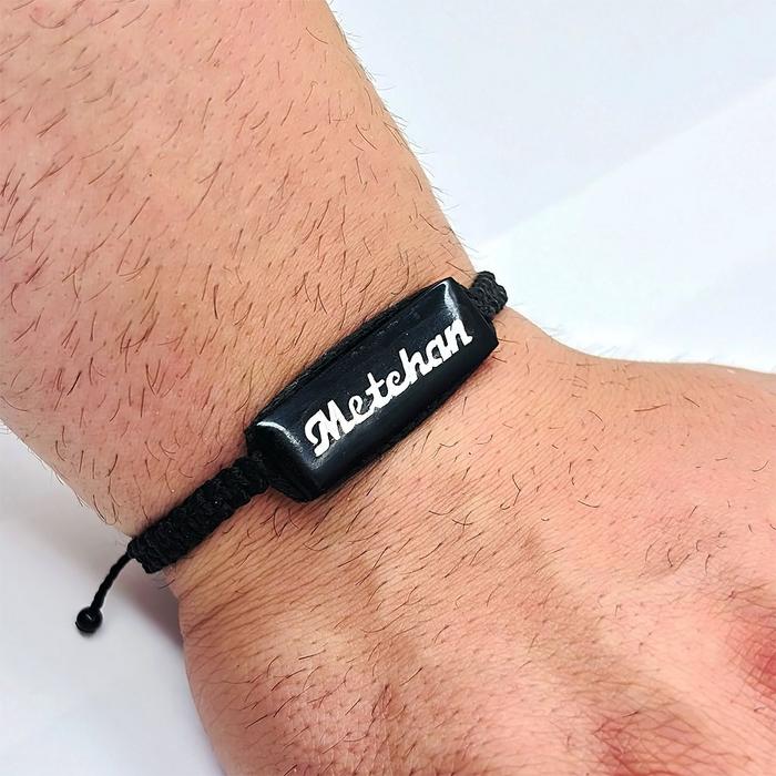 Usta İşçilikli İsimli Örgülü Sertifikalı Oltu Taşı Bileklik