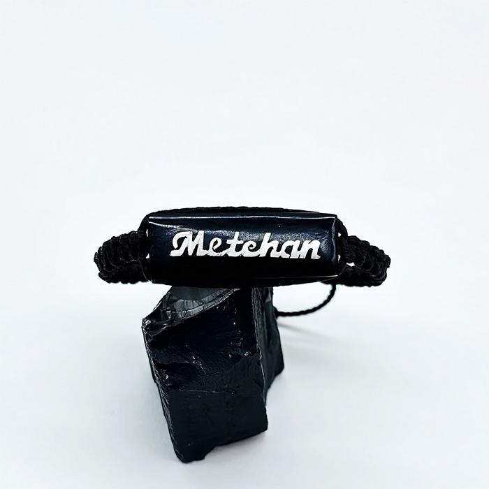 Usta İşçilikli İsimli Örgülü Sertifikalı Oltu Taşı Bileklik