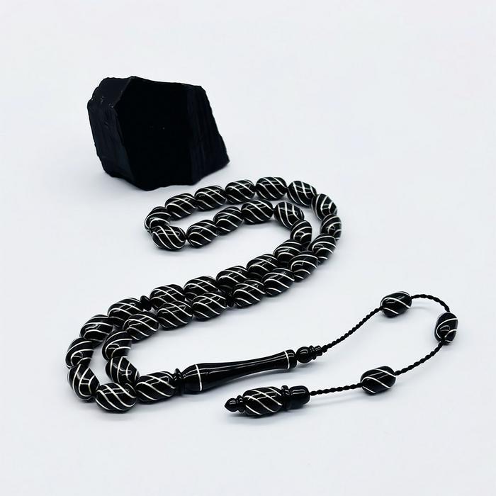 Usta İşçilikli Sistemli Çeşmi Bülbül İşlemeli Erzurum Oltu Taşı Tesbih