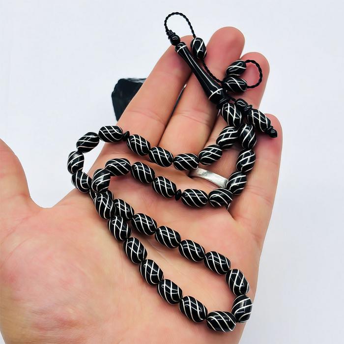 Usta İşçilikli Sistemli Çeşmi Bülbül İşlemeli Erzurum Oltu Taşı Tesbih