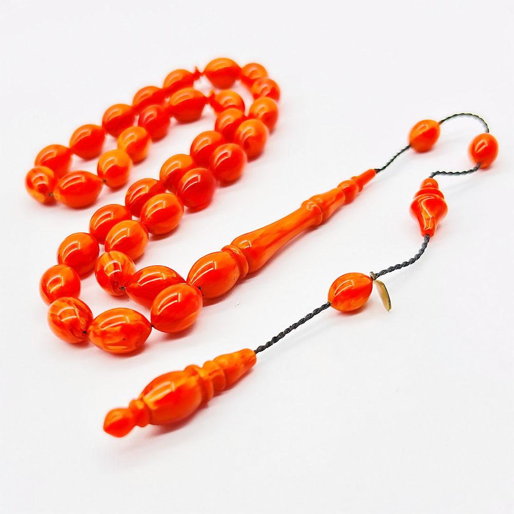 Usta Crafted Orange Moiré Pressed Fire Amber Prayer Beads