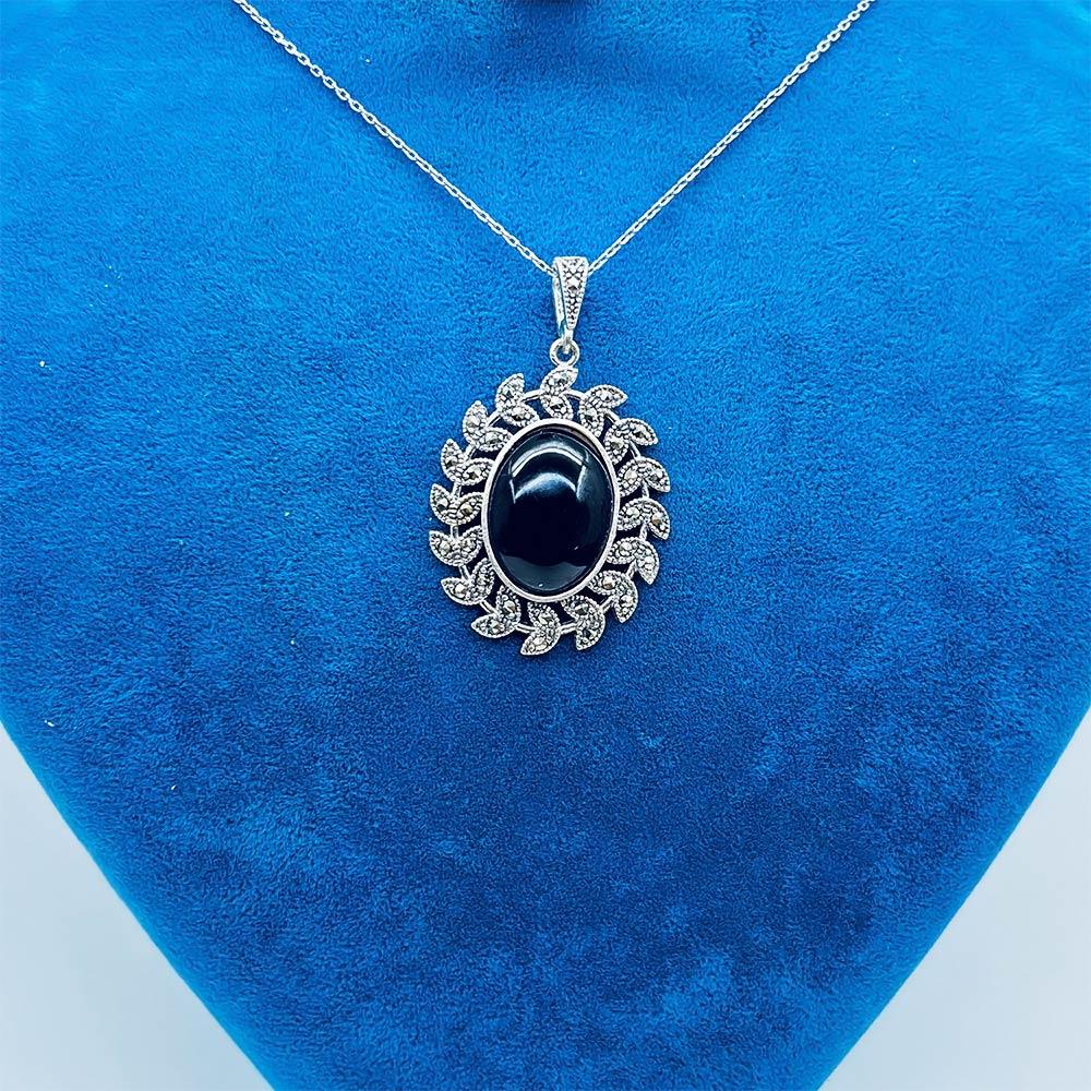 Leaf Oltu Stone Crafted 925 K Silver Necklace