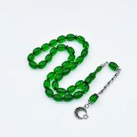 Yeşil Renkte Beyzi Kesim Sıkma Ateş Kehribar Tesbih