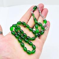 Yeşil Renkte Beyzi Kesim Sıkma Ateş Kehribar Tesbih