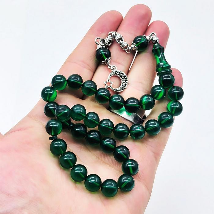 Yeşil Renkte Sıkma Ateş Kehribar Tesbih