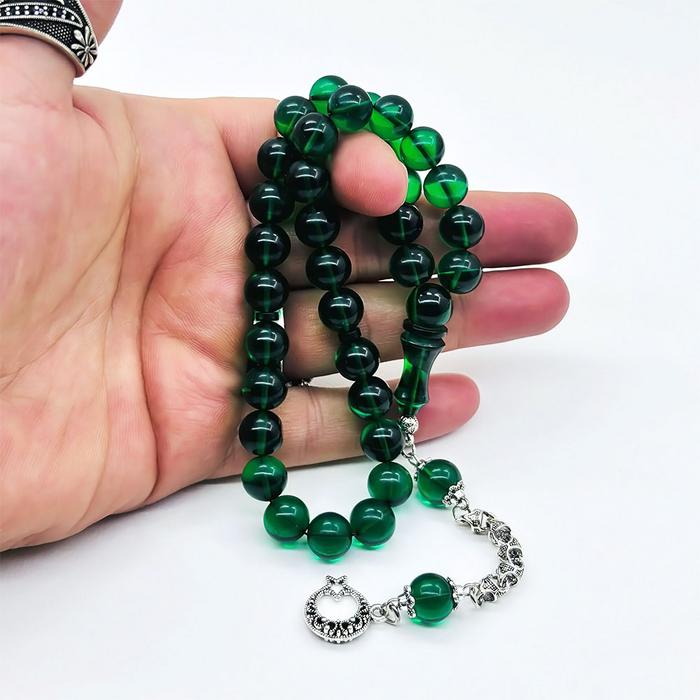 Yeşil Renkte Sıkma Ateş Kehribar Tesbih