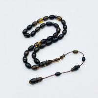 Yeşil Siyah Hareli Sıkma Ateş Kehribar Tesbih