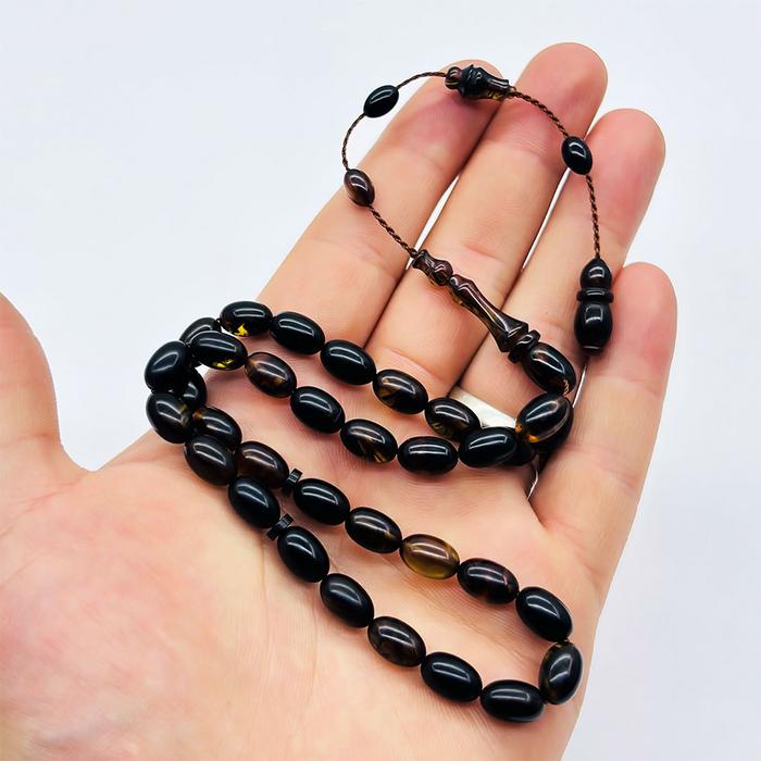 Yeşil Siyah Hareli Sıkma Ateş Kehribar Tesbih