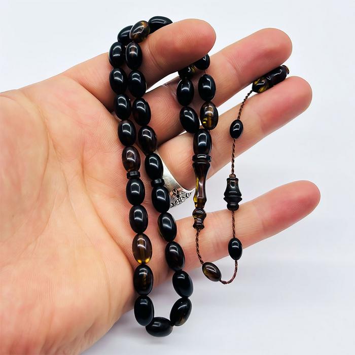 Yeşil Siyah Hareli Sıkma Ateş Kehribar Tesbih