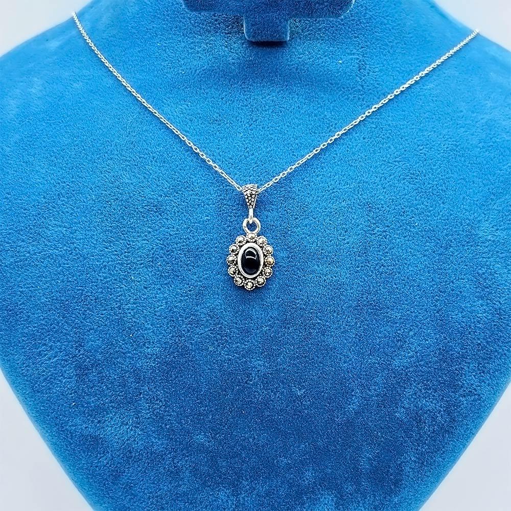 Zircon Oltu Stone Crafted 925 K Silver Necklace