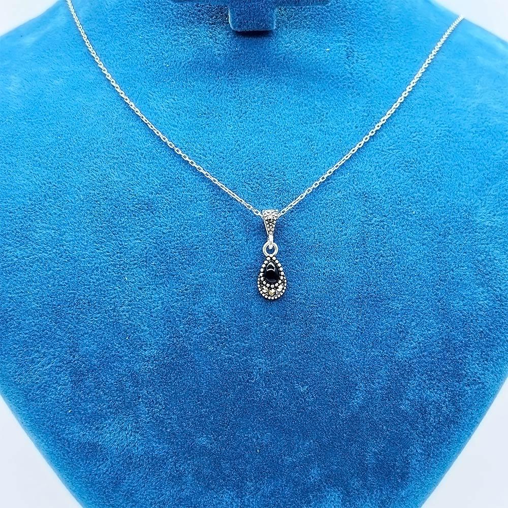 Zircon Oltu Stone Crafted 925 K Silver Necklace