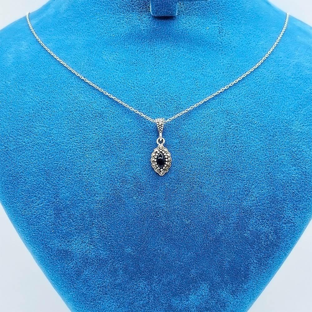 Zircon Oltu Stone Crafted 925 K Silver Necklace