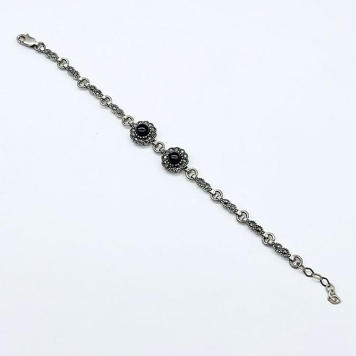 Zirkon Oltu Taşı İşçilikli 925 Ayar Gümüş Bileklik