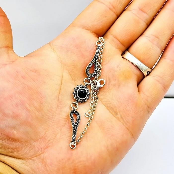 Zirkon Oltu Taşı İşçilikli 925 Ayar Gümüş Bileklik