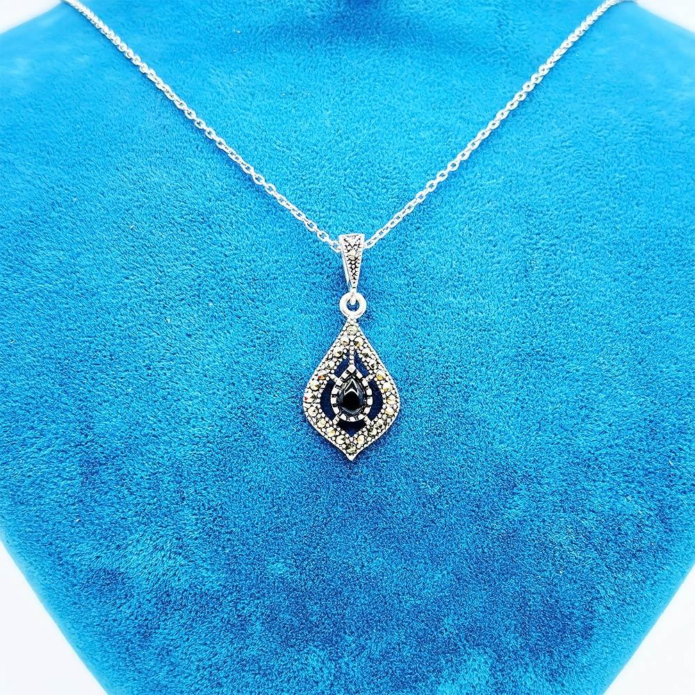 Zircon & Oltu Stone Crafted 925 K Silver Necklace