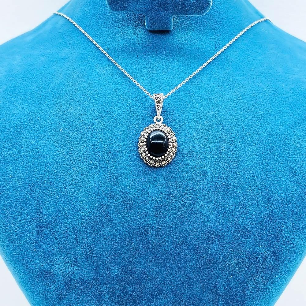 Zircon & Oltu Stone Crafted 925 K Silver Necklace