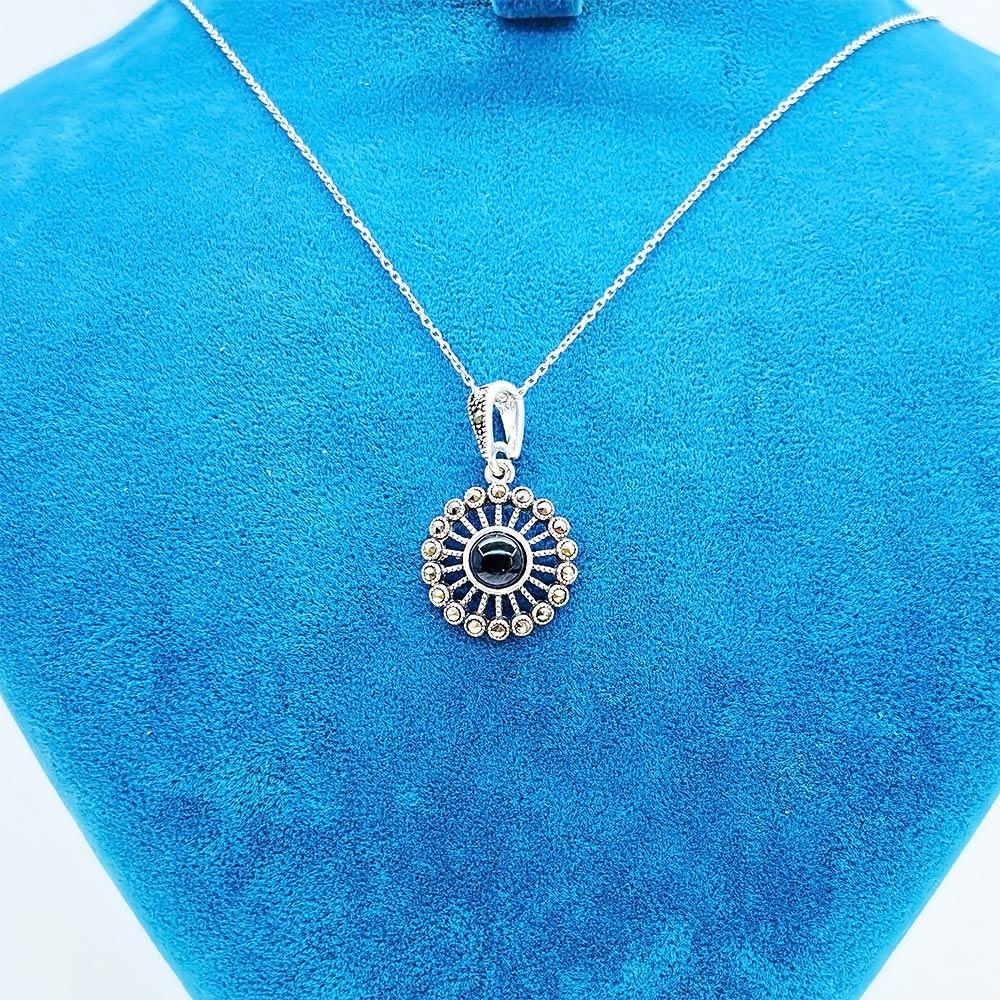 Zircon & Oltu Stone Crafted 925 K Silver Necklace