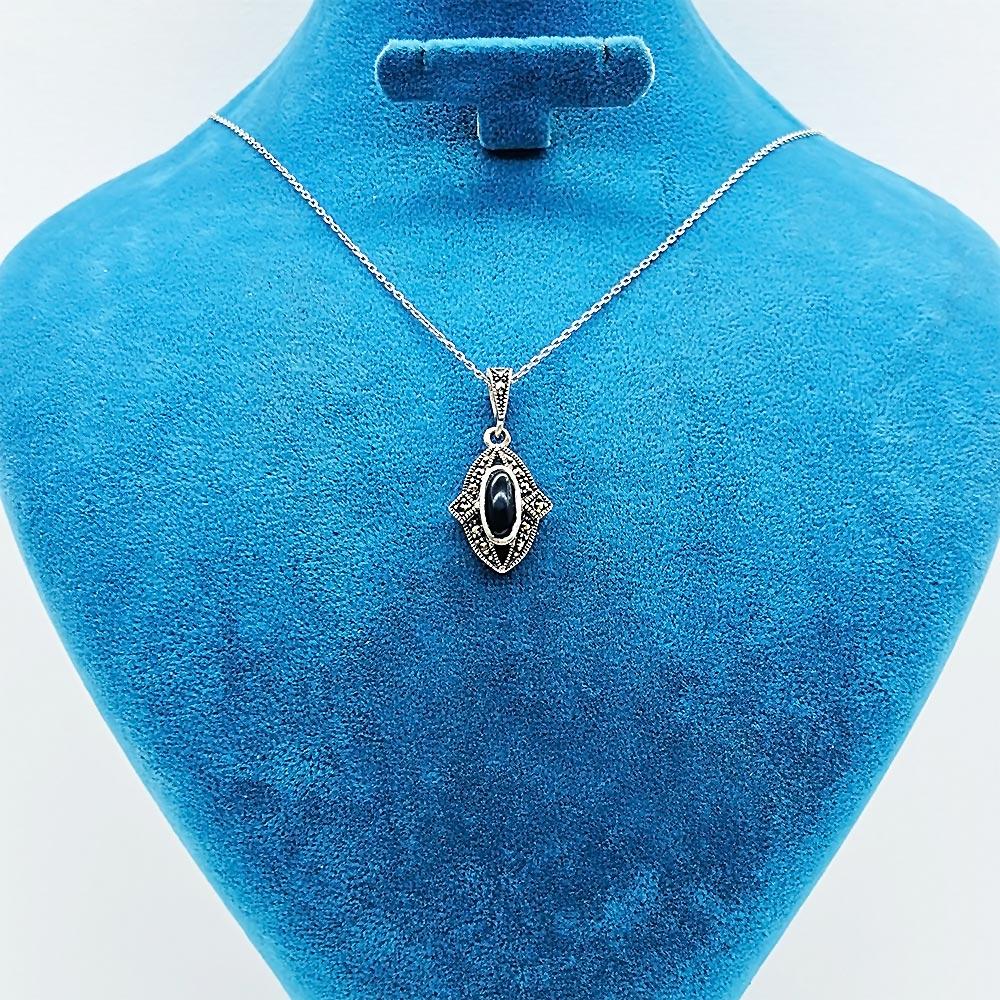 Zircon & Oltu Stone Crafted 925 K Silver Necklace