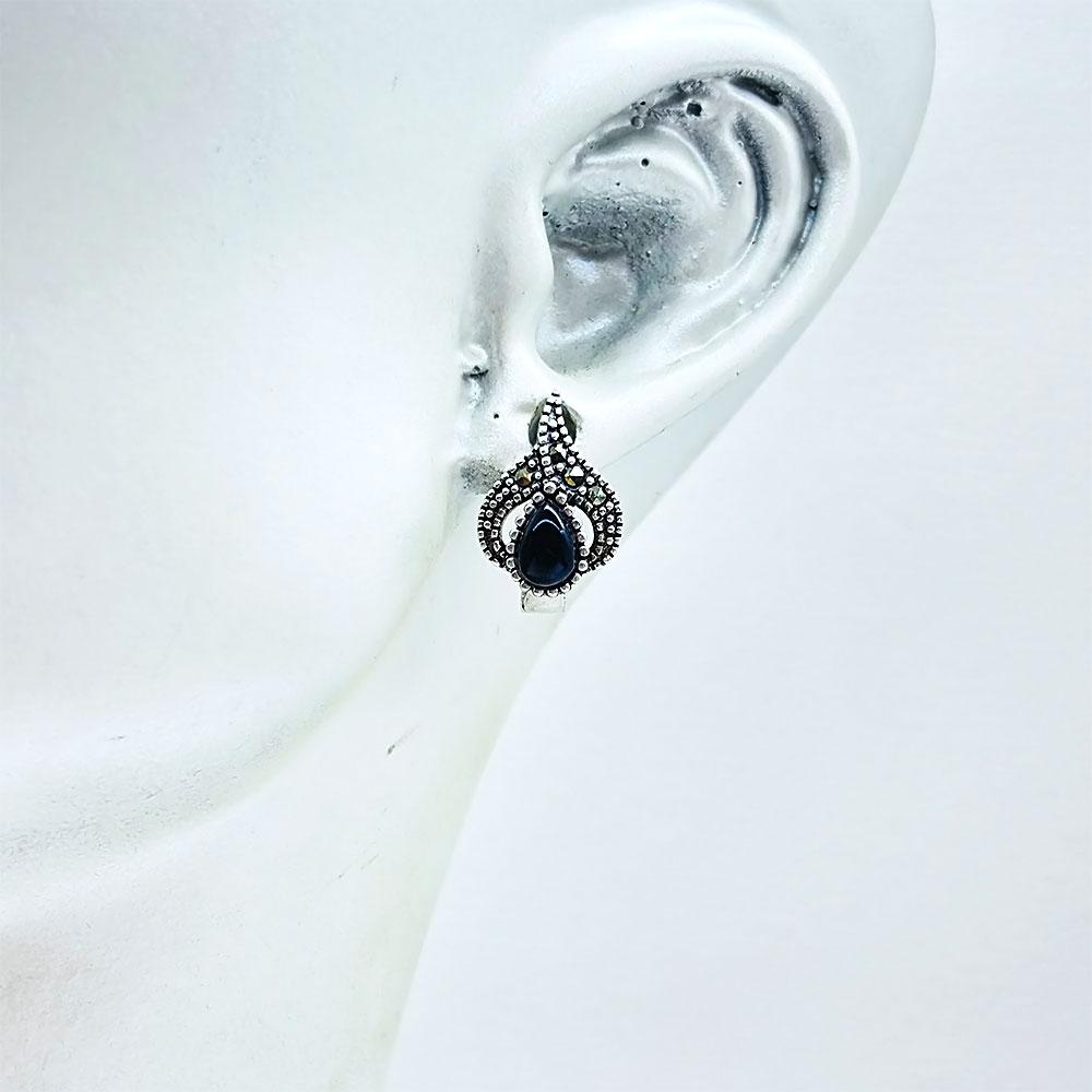 Zircon & Oltu Stone Crafted 925 K Silver Earrings