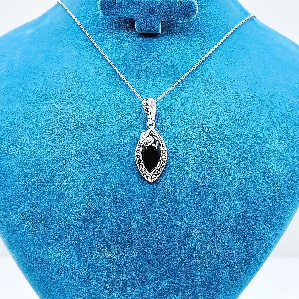Zircon & Oltu Stone Crafted 925 K Silver Necklace