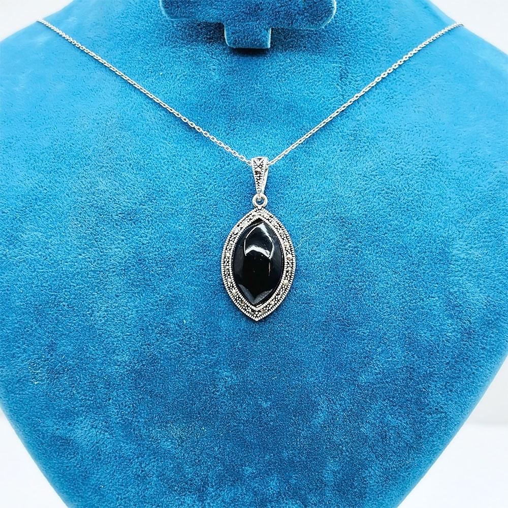 Zircon & Oltu Stone Crafted 925 K Silver Necklace