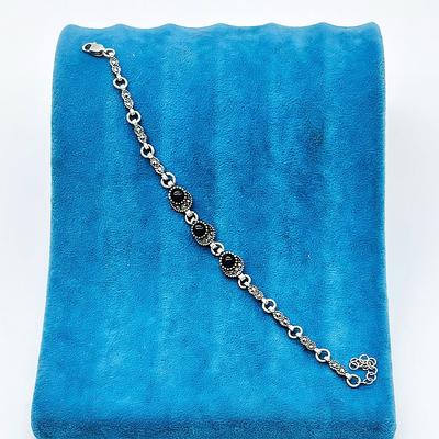 Zirkon ve Oltu Taşı İşçilikli 925 Ayar Gümüş Bileklik