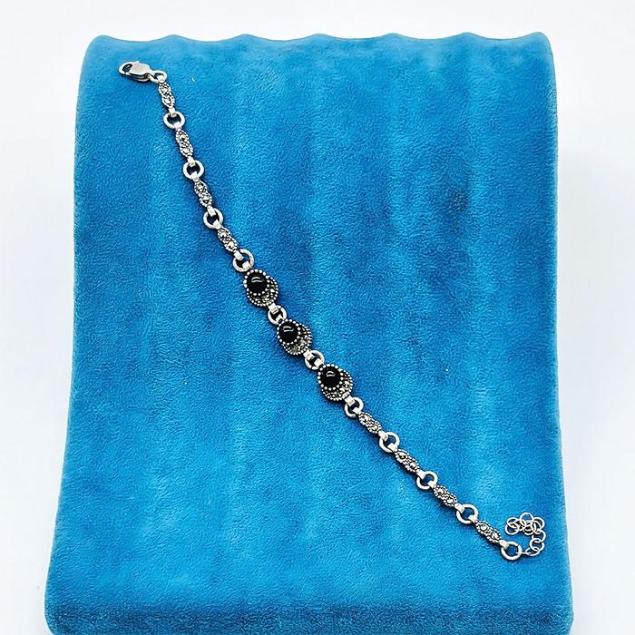 Zirkon ve Oltu Taşı İşçilikli 925 Ayar Gümüş Bileklik