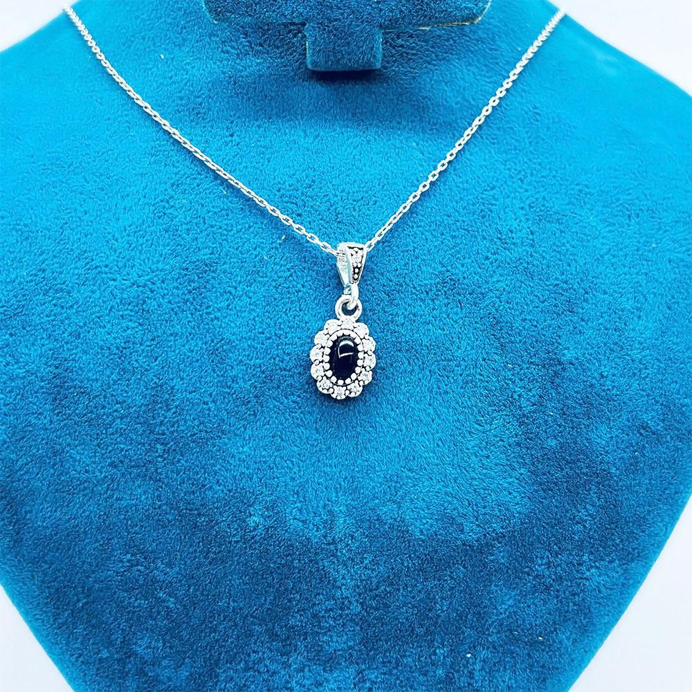 Zircon & Oltu Stone Crafted 925 K Silver Necklace