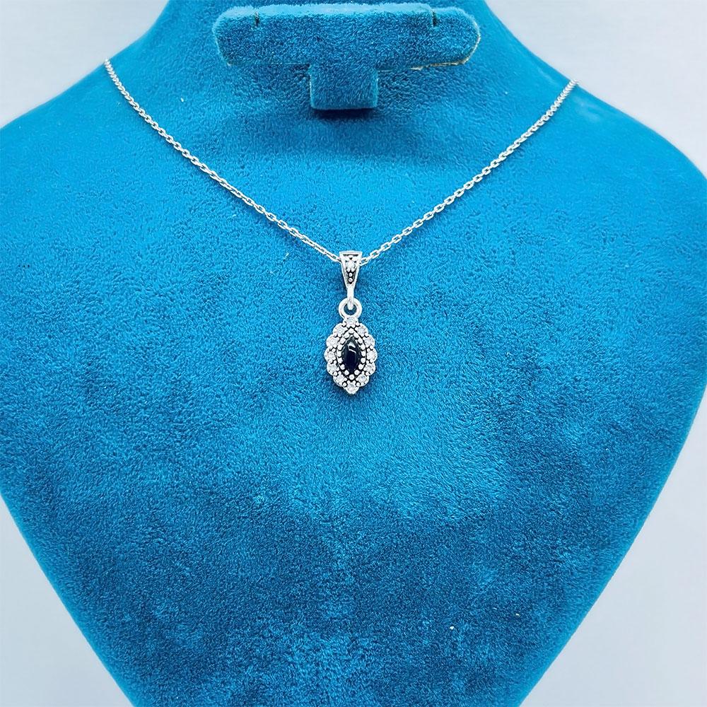 Zircon & Oltu Stone Crafted 925 K Silver Necklace