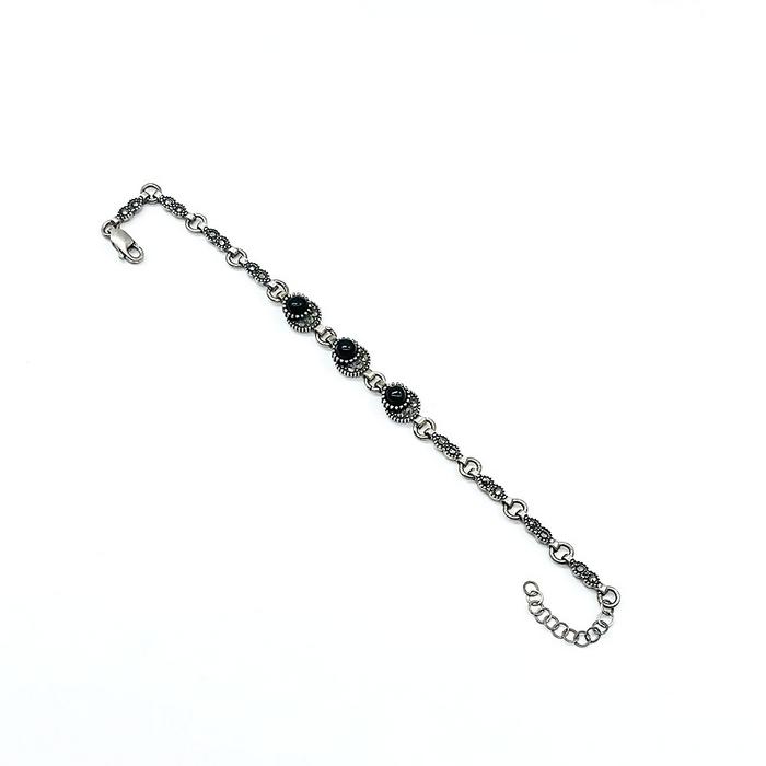 Zirkon ve Oltu Taşı İşçilikli 925 Ayar Gümüş Bileklik